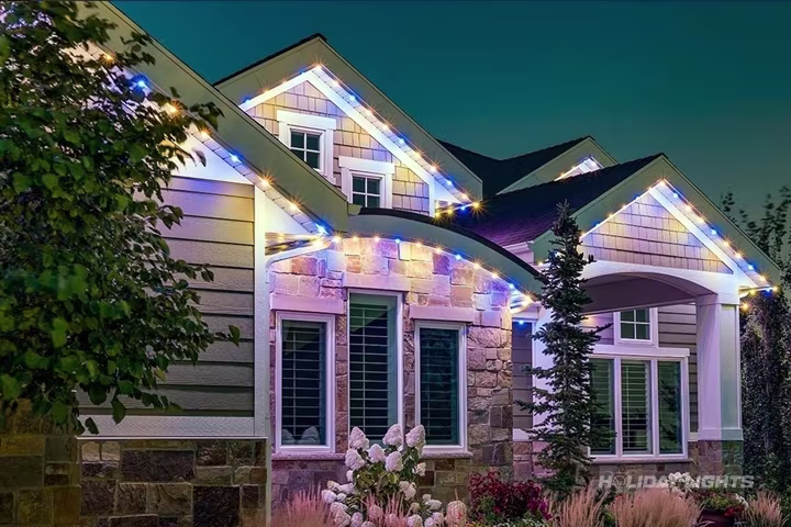 Permanent Lights Insttaled Front House In MArshfield - Permanent Christmas lights installation in Marshfield, NJ